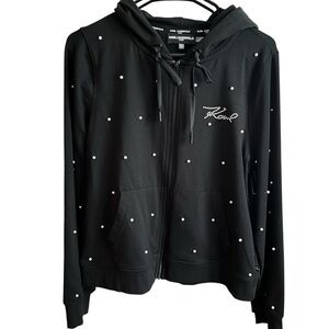 Karl Lagerfeld Black Zip-Up with Pearl Details